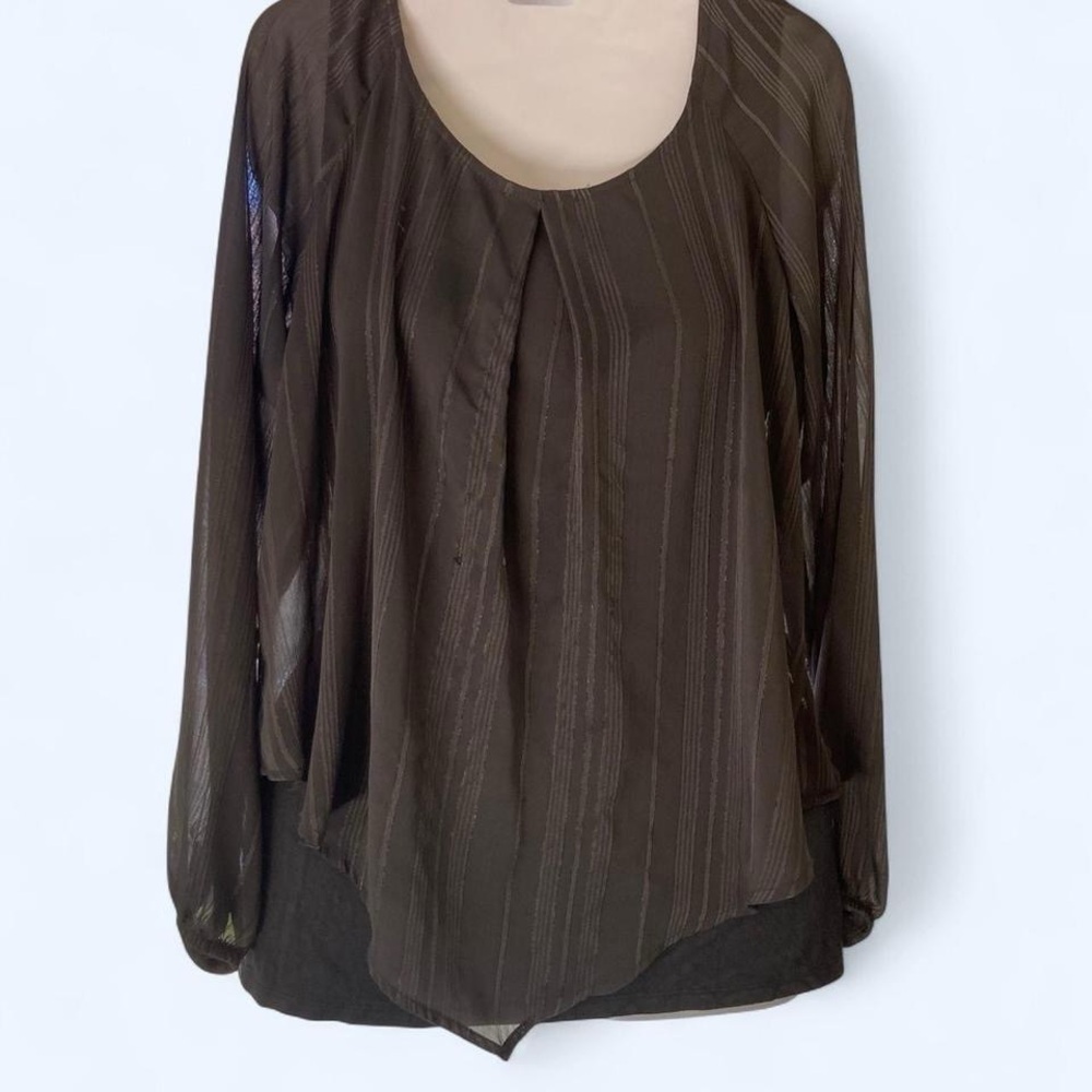 Apt. 9 Grey multilayer sheer long sleeve Blouse with stripes S